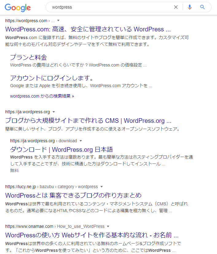 WordPressの検索結果