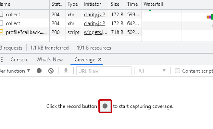 click the record button ● to start capturing coverage