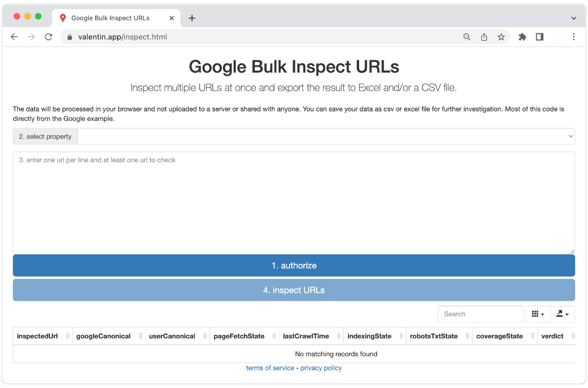 Google Bulk Inspect URLs