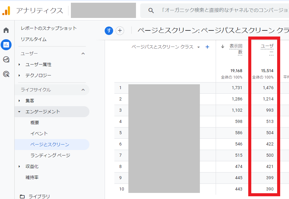 アナリティクスで確認できるユーザー数