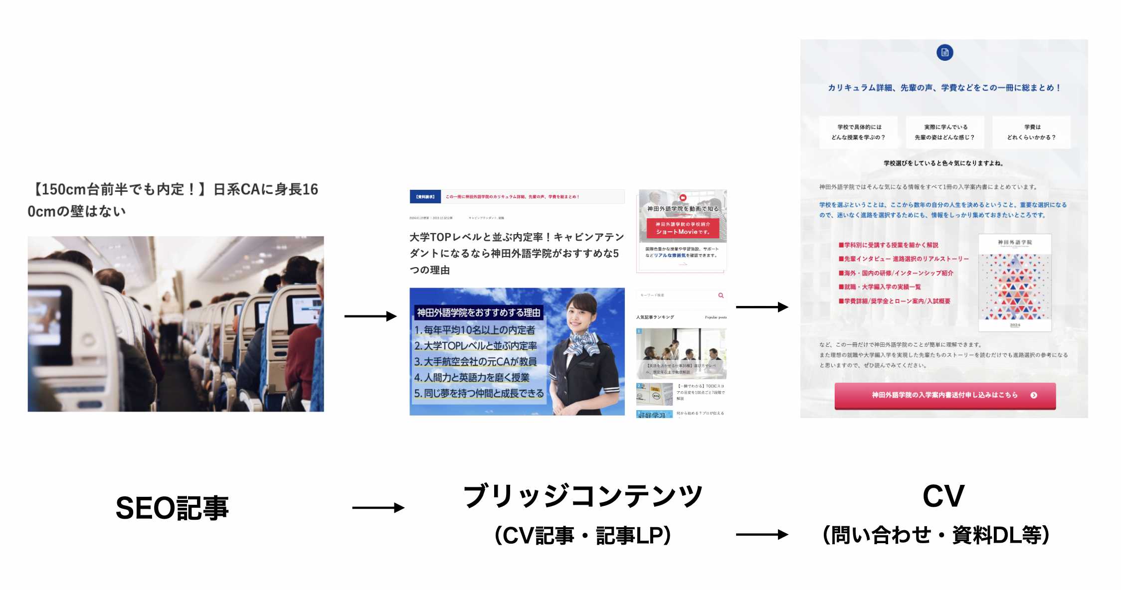SEO記事→ブリッジコンテンツ→CV