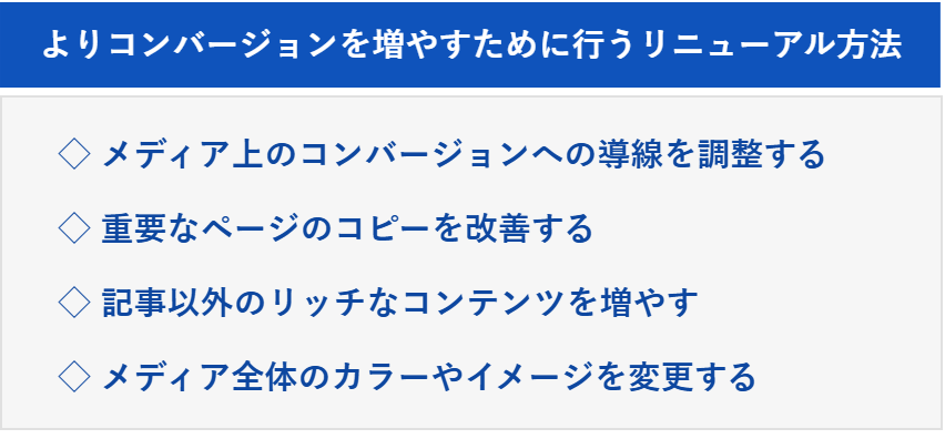 よりコンバージョンを増やすために行うリニューアル方法