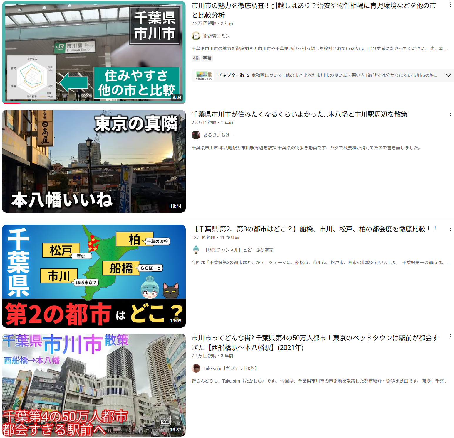 YouTubeの検索結果
