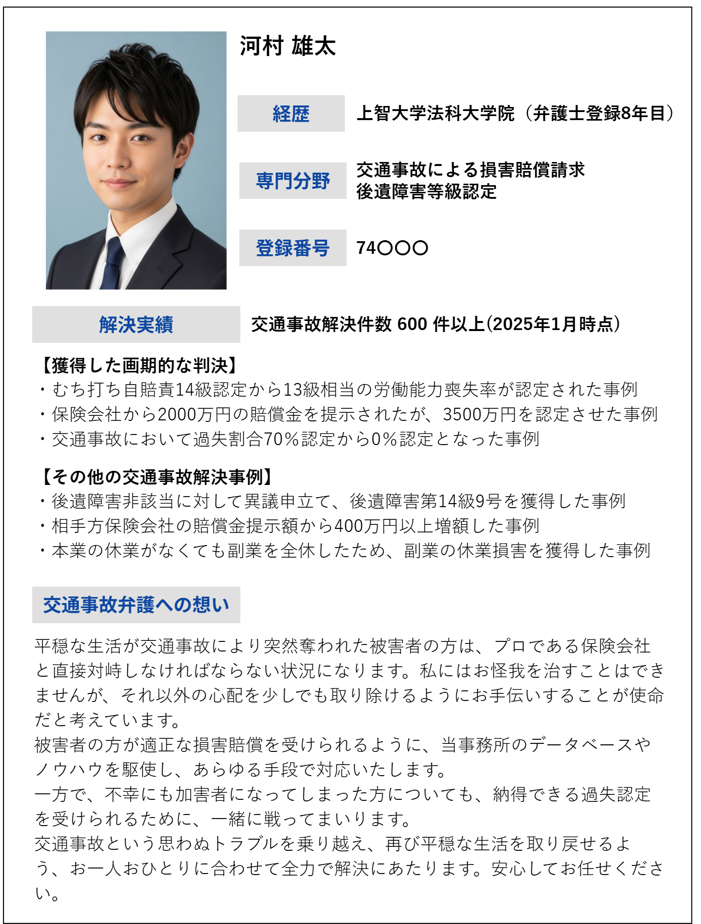 弁護士プロフィールの例